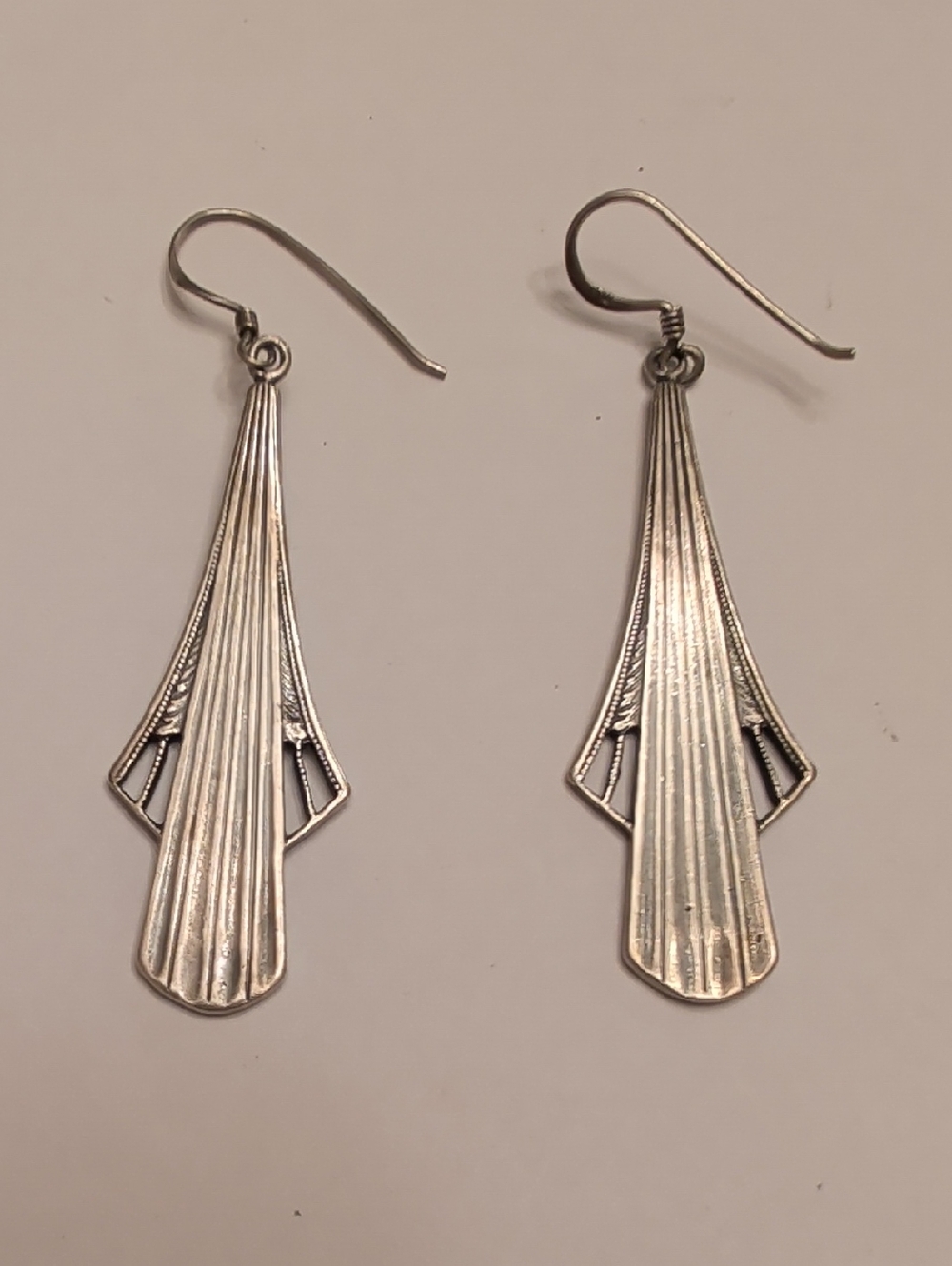 Sterling Silver Art Deco Drop Earrings - Silver